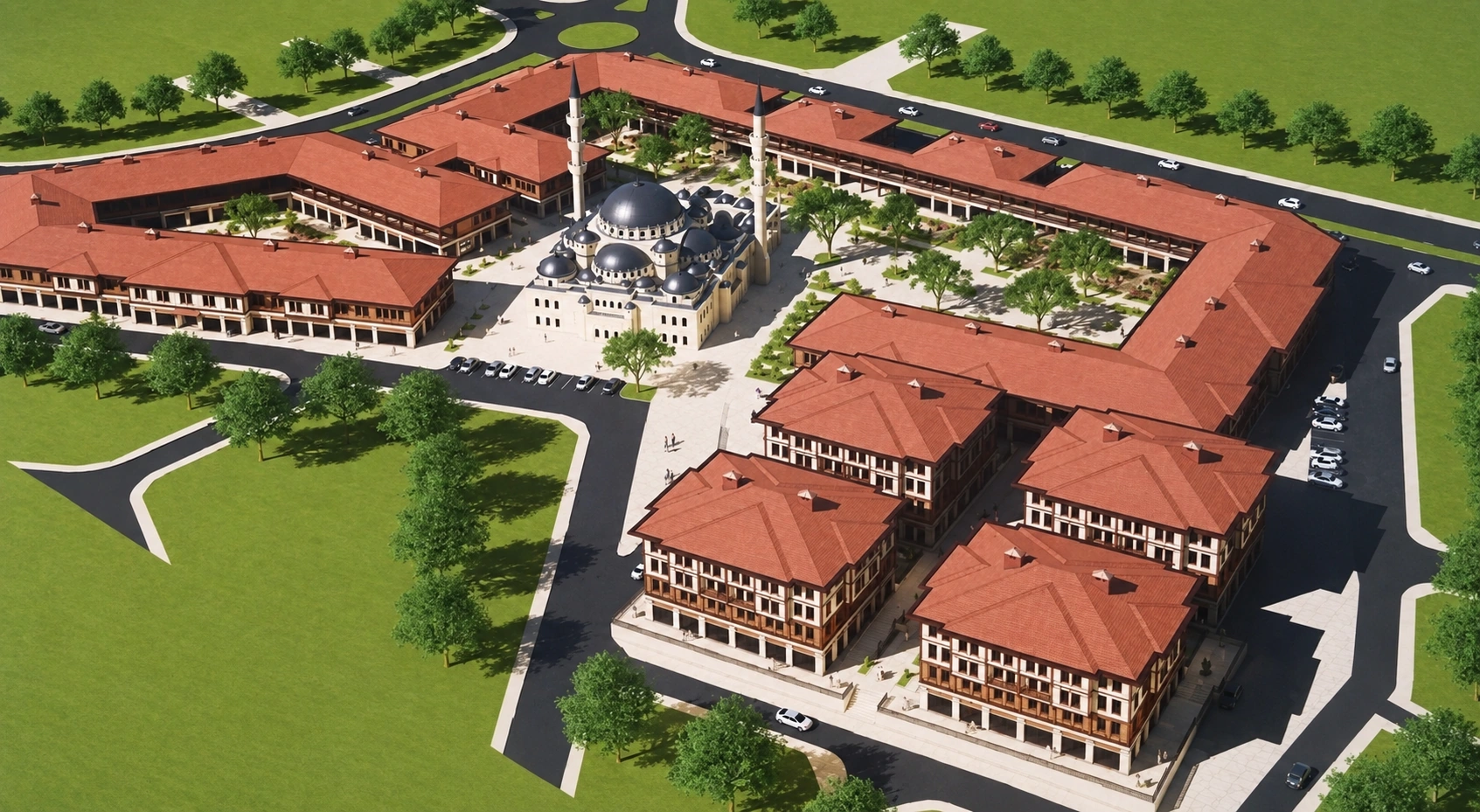 Yapay zekâ ile iyileştirilmiş proje görseli Erciş ticaret alanı mimari görselleştirmesi